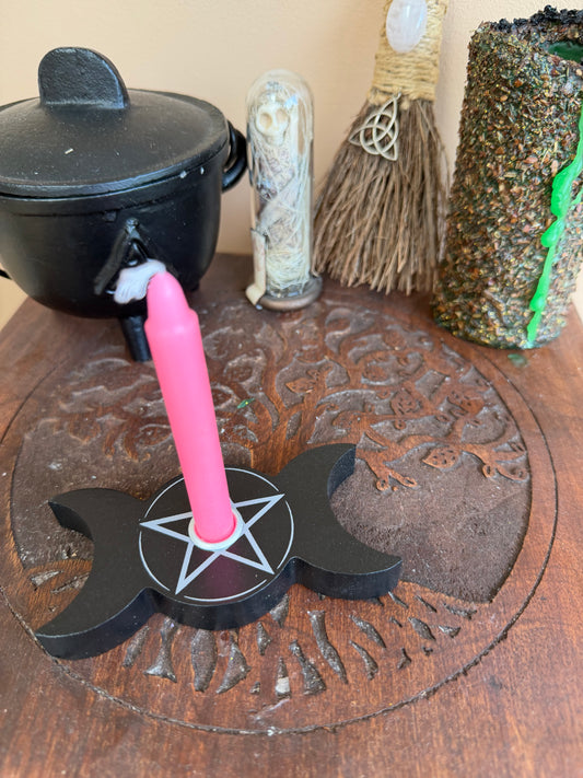 🌙 Bougeoir Triple Lune avec Pentacle